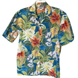 Pacific Legend Tropical Hawaiian Floral Button Up Shirt, M